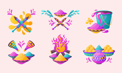 Hand drawn cartoon Happy Holi set
