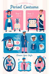 Hand drawn flat period costumes infographics