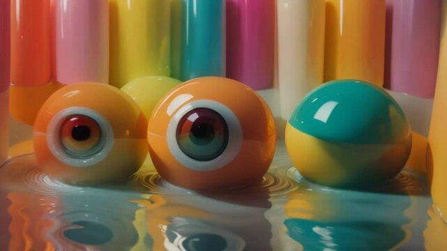 Funny animation eyeballs colored balls, morphing looped