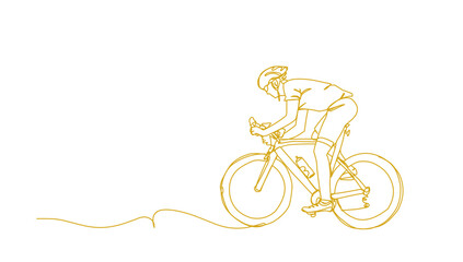  Man riding racing bike wear helmet continuous line drawing. Fitness and sport concept. Vector illustration minimalist design hand drawn. Bicycle sport illustration for background.
