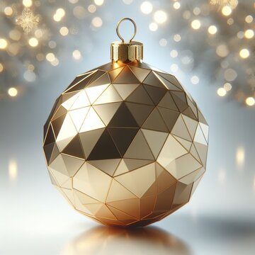 A three-dimensional, Gold polygon christmas ball design