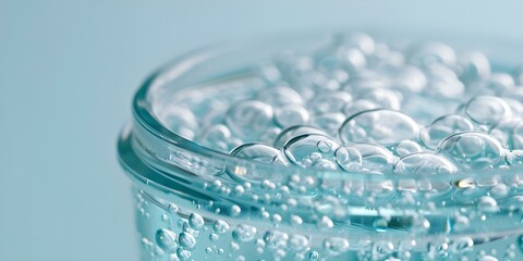 Closeup of gel cosmetic product with bubble texture for skincare routine. Concept Skincare Product, Close-up Photography, Gel Texture, Beauty Routine, Cosmetic Bubble