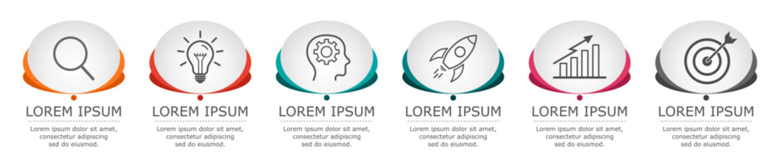 Business infographic Vector with 6 steps.Used for presentation,information,education,connection,marketing, project,strategy,technology,learn,brainstorm,creative,growth,abstract,stairs,idea,text,work.