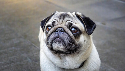 Obraz premium pug dog with gray fur exposing only half of head.