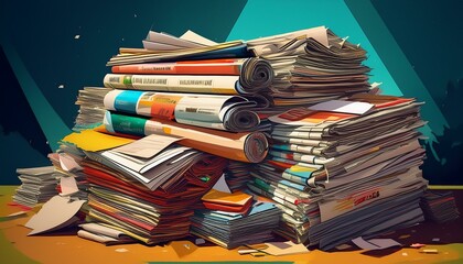 Obraz premium A stacks of paper and magazines and newspapers ready to be recycled