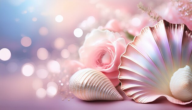 soft blurred iridescent horizontal card background graphic with misty rose, sea shell and baby pink colors space for text or image