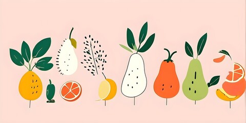 minimalist illustration of abstract shapes representing healthy drink and food