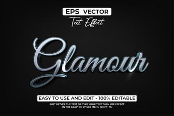 Glamour Text Effect Silver Metal Style Vector.