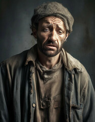 Obraz premium tired, unkempt beggar