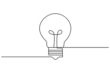 Light bulb continuous one line drawing of bulb isolated outline vector icon