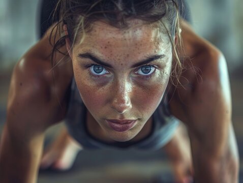 A person in mid-push-up pose, focusing on their exercise routine