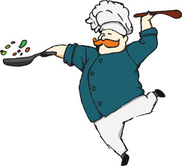 a chef is cooking while doing acrobatics