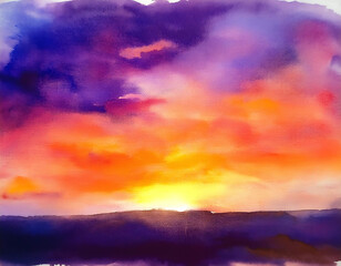 Obraz premium Abstract Watercolor Sunset Sky- A beautiful watercolor painting of a sunset sky with vi_1(19)