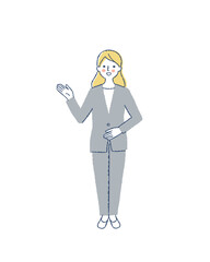 笑顔で案内するビジネスウーマン