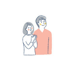 Fototapeta premium 右上方向を見ながら喜ぶカップル