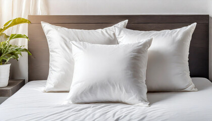 White pillow on bed in bedroom closeup