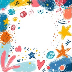 Fototapeta premium Whimsical Frame with Hand Drawn Doodles and Vibrant Colors for Children s Designs and Background Concepts