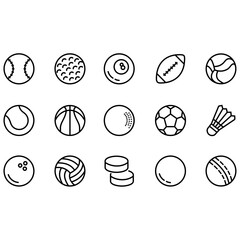 Sports Ball Icons Collection. Made in thin line style.