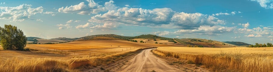 Fototapeta premium Golden Fields and a Winding Dirt Road