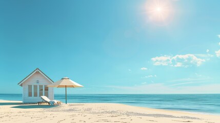 Tranquil Tropical Beach with Lounge Chair under Palm Trees