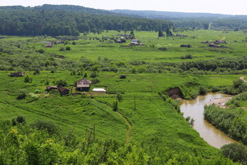 Naklejka premium Top view on Suenga village in the Maslyaninsky District of the Novosibirsk Region