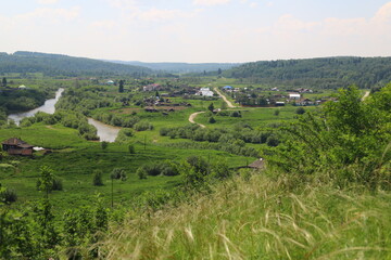 Fototapeta premium Top view on Suenga village in the Maslyaninsky District of the Novosibirsk Region