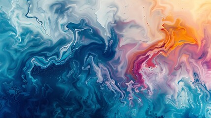 Abstract depiction of stormy waves, vivid gradient colors, fluid forms
