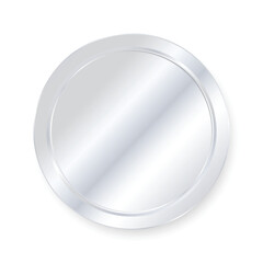 Realistic Silver medal with laurel wreath, circle Silver coin award vector illustration. 3D Silver 2nd place badge, medallion for champion, shiny trophy prize design of circle shape collection EPS10