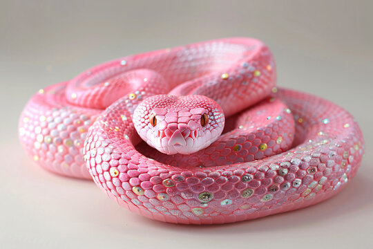 a pink snake with a white face
