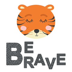 Cute face of an animal with lettering. Scandinavian style and pastel palette. baby posters, cards, clothes, childrens rooms