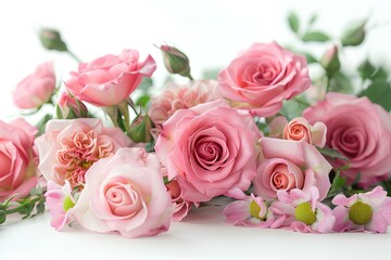 Obraz premium A bunch of pink roses sitting on top of a table