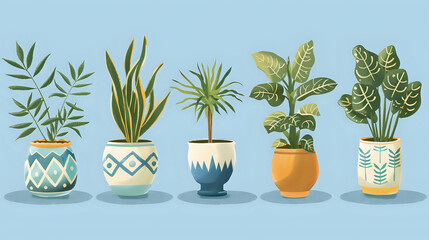Obraz premium A row of potted plants with different shapes and sizes