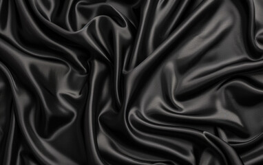 Obraz premium Luxurious black silk fabric texture with elegant folds and smooth surface, perfect for backgrounds, design elements, and textiles.