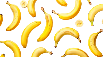 Ripe Bananas Falling Isolated on a transparent Background