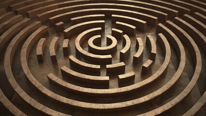 Complex circular stone labyrinth from above
