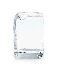 One block of clear ice isolated on white