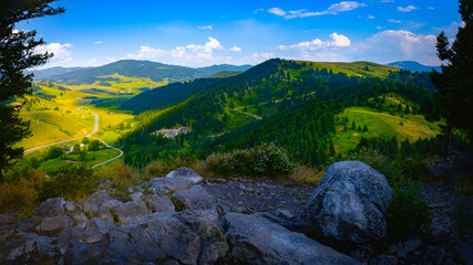 Bozeman Hiking Trail Summer Landscape from Drinking Horse Mountain Trail Hilltop in Montana: The Beautiful Green Mountain of the Northern Rocky Mountains, USA