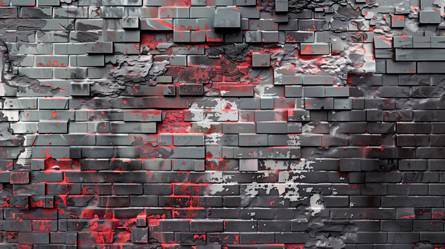 Close-Up of a Weathered Brick Wall with Digital Noise and Fragmented Code Texture