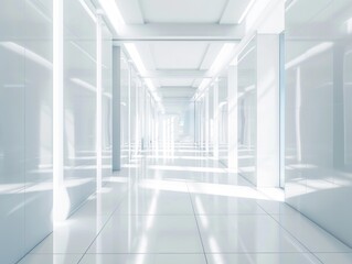 Obraz premium A long hallway with white walls and flooring