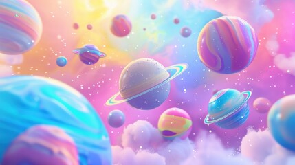 宇宙に漂うキャンディーの惑星群 - 夢のような空間01