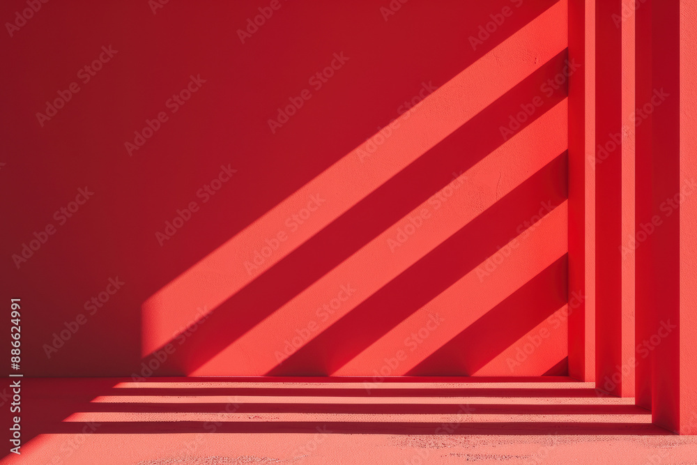 Poster bright red geometric shapes with sharp shadows and clean lines create a minimalist abstract design i