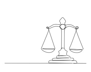 Continuous one line drawing of judicial scales law. Libra symbol simple outline illustration. Editable line vector