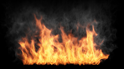Fire Blaze with Smoke on Black Background, Perfect for Cinematic Scenes.