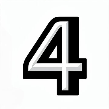 Isolated black and white vector illustration of symbolic number 4 on white background.