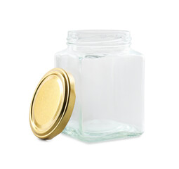 One empty glass jar isolated on white