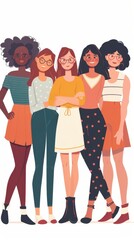 Fototapeta premium Five Diverse Women Standing Together in Unity and Friendship