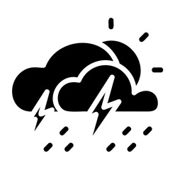 Cloudy with Rain and Lightning Weather Fill Icon - Minimal, Clean and Elegant interface icon, Suitable for Web, UI and Mobile Application