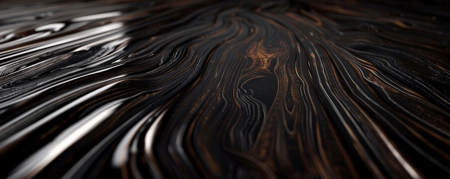 A close-up of high-quality ebony wood paneling with a dark, almost black finish and subtle grain patterns. The smooth, polished surface exudes a modern, luxurious vibe.