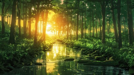 Obraz premium Sunlight Filtering Through Forest