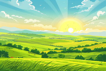 Obraz premium Sunrise over Lush Green Valley